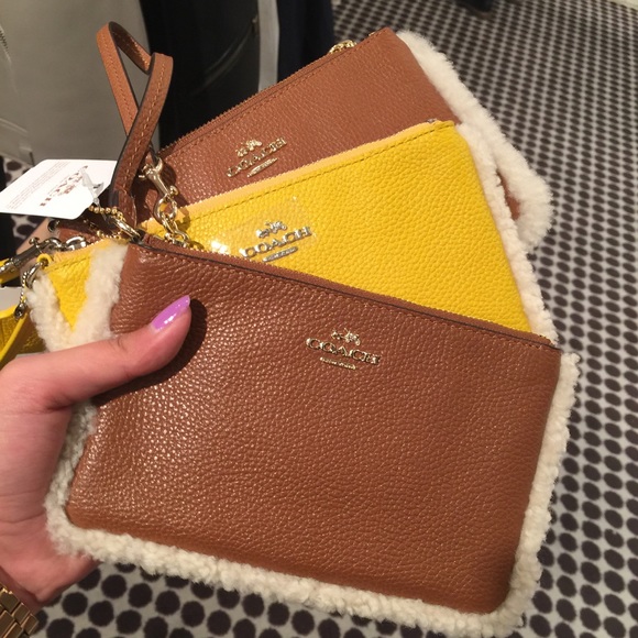 Coach Medium Pebble Leather Wristlets w/ Shearling - Picture 2 of 7